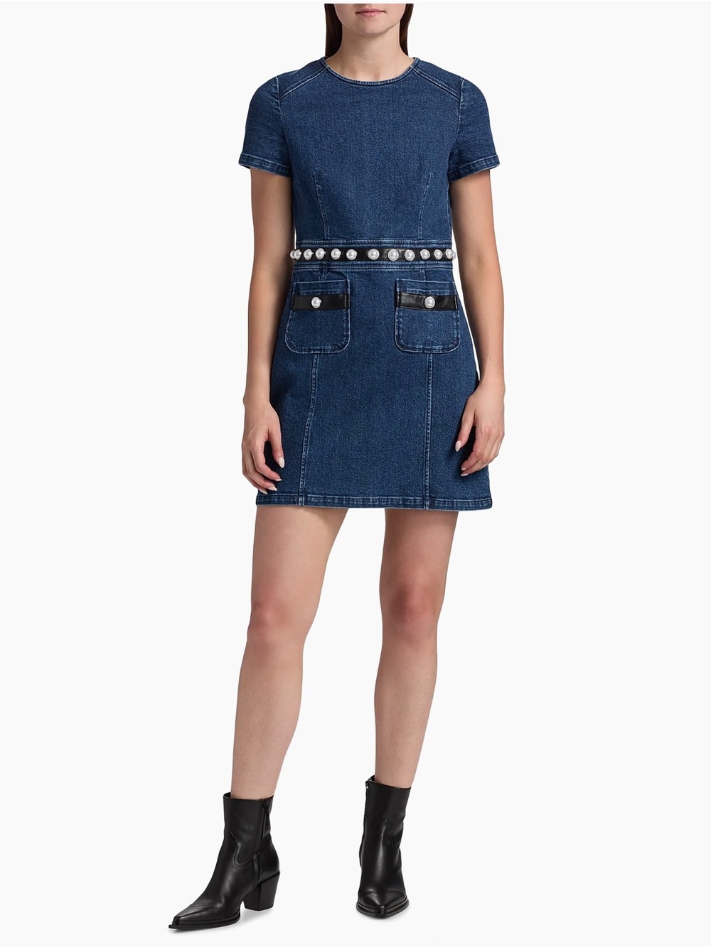 Cinq à Sept Giana Denim Pearl-Embellished Minidress size 0 - Picture 2 of 12
